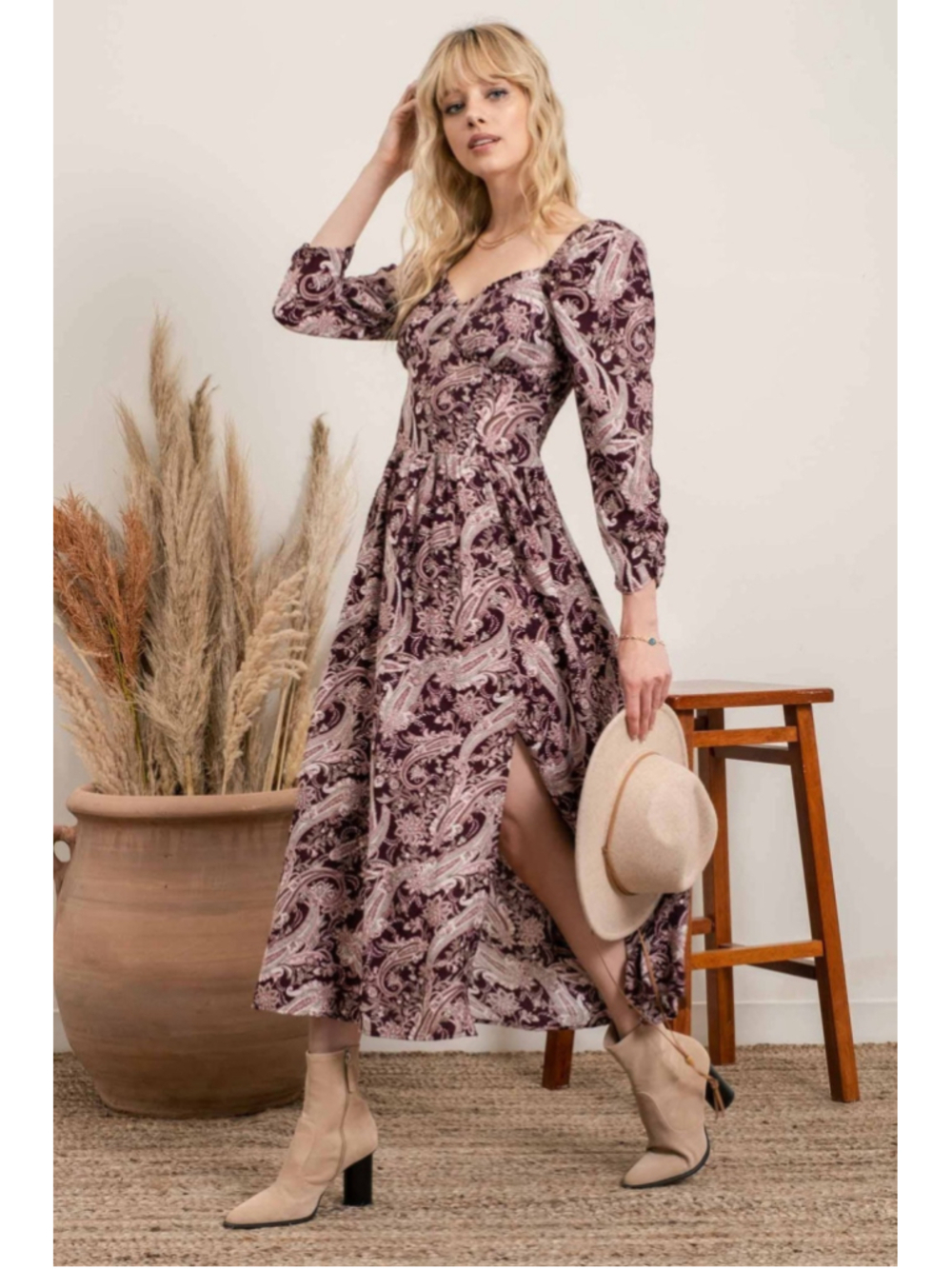 By the River Anthropologie Maxi Red Sz M Floral Paisley Boho Peasant Cottagecore